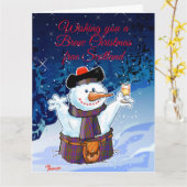 Feestelijke Schotse Sneeuwman Kaart (Gele Bloem)