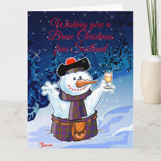 Feestelijke Schotse Sneeuwman Kaart (Voorkant)