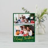 Feestelijke Script Groene 2 foto Prettig Kerstfees Folie Feestdagen Briefkaart (Staand Voorkant)