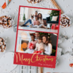 Feestelijke Script Rode 2 foto Prettig Kerstfeest  Folie Feestdagen Briefkaart<br><div class="desc">Vier het seizoen met deze feestelijke rode 2 foto Merry Christmas kerstkaart met gouden folie en een vleugje elegante charme. Het chic ontwerp toont een eenvoudig goud-en-rood kleurenpalet dat de knusse sfeer van de winter oproept. De moderne en unieke aantrekkingskracht en rustieke formulering zorgen voor een perfecte balans tussen seizoensgebonden...</div>