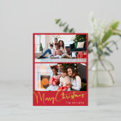 Feestelijke Script Rode 2 foto Prettig Kerstfeest  Folie Feestdagen Briefkaart (Staand Voorkant)