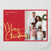 Feestelijke Script Rode Foto Prettig Kerstfeest Go Folie Feestdagenkaart (Voorkant)