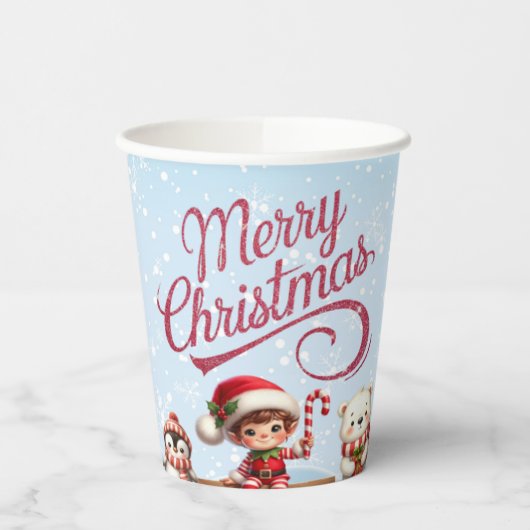 Feestelijke servies I Elf, Penguin, en Polar Beer Papieren Bekers (Links)