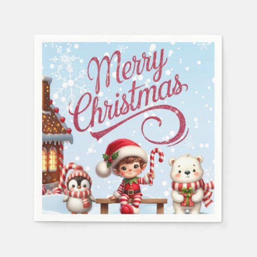 Feestelijke servies I Elf, Penguin, en Polar Beer Servet (Voorkant)