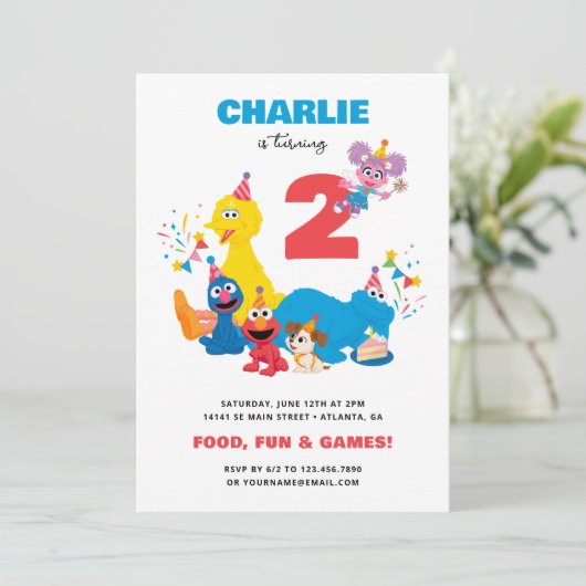 Feestelijke Sesamstraat verjaardagsfeestje voor ki Kaart (Staand voorkant)