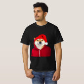 Feestelijke Shiba Inu in Santa Hat T-shirt (Voorkant volledig)