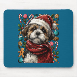 Feestelijke Shih Tzu Met Kerstman Hoed Besneeuwde Muismat