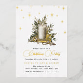 Feestelijke Shimmer Kaars Licht Kerstmis Folie Uitnodiging (Voorkant)