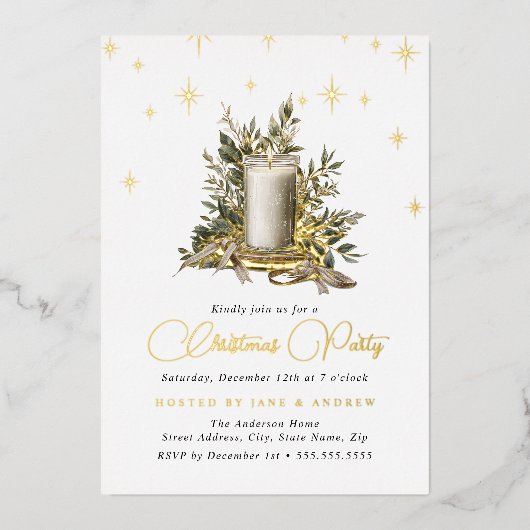 Feestelijke Shimmer Kaars Licht Kerstmis Folie Uitnodiging (Voorkant)