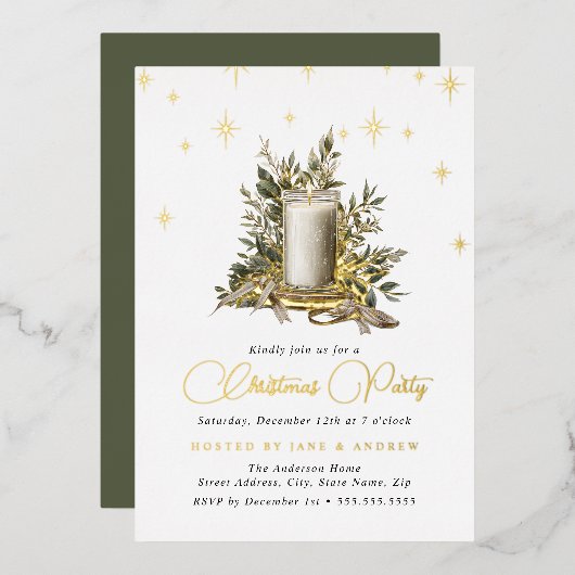 Feestelijke Shimmer Kaars Licht Kerstmis Folie Uitnodiging (Voorkant / Achterkant)