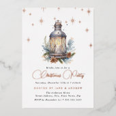 Feestelijke Shimmer Lantaarn Kerstmis Folie Uitnodiging (Voorkant)