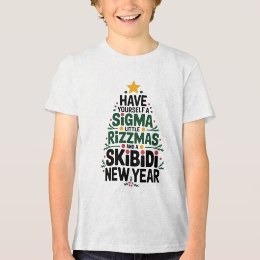 "Feestelijke Sigma Rizzmas Tree Design" Tri-Blend Shirt (Voorkant)