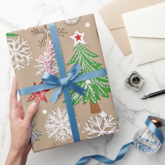 Feestelijke Silvery Kraft Christmas Wrapping Paper Cadeaupapier (Geschenken)