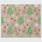 Feestelijke Silvery Kraft Christmas Wrapping Paper Cadeaupapier (Vlak)