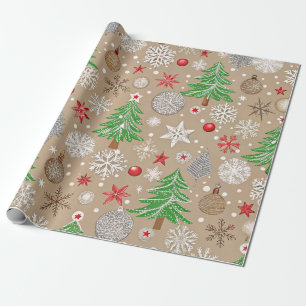 Feestelijke Silvery Kraft Christmas Wrapping Paper Cadeaupapier