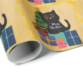 Feestelijke Sinaasappel Gouden Kerstmis Zwart Katt Cadeaupapier (Rol Hoek)