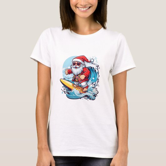 Feestelijke Sinterklaas Surfen Kerstgolven T-shirt (Voorkant)