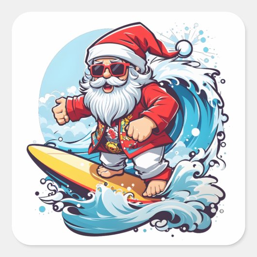 Feestelijke Sinterklaas Surfen Kerstgolven Vierkante Sticker (Voorkant)
