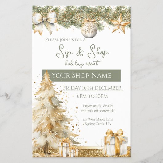 Feestelijke Sip & Shop Holiday Event elegante mark Flyer (Voorkant)