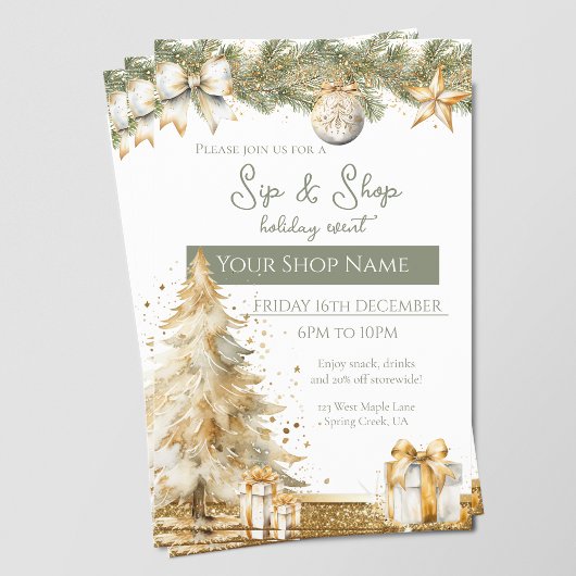 Feestelijke Sip & Shop Holiday Event elegante mark Flyer
