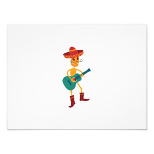 Feestelijke Skeletafbeelding met Gitaar Foto Afdruk