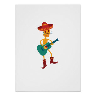 Feestelijke Skeletafspeler op Gitaar Perfect Poster