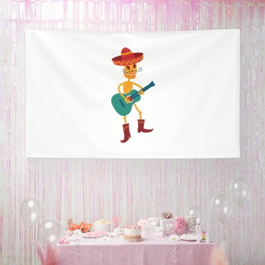 Feestelijke Skeletspeelgitaar Spandoek (Feest)