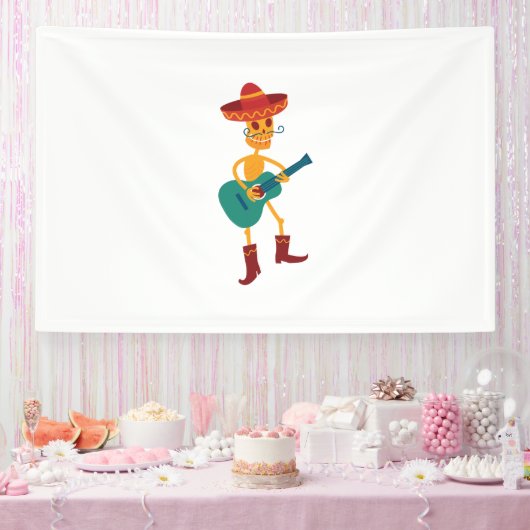 Feestelijke Skeletspeelgitaar Spandoek (Feest)
