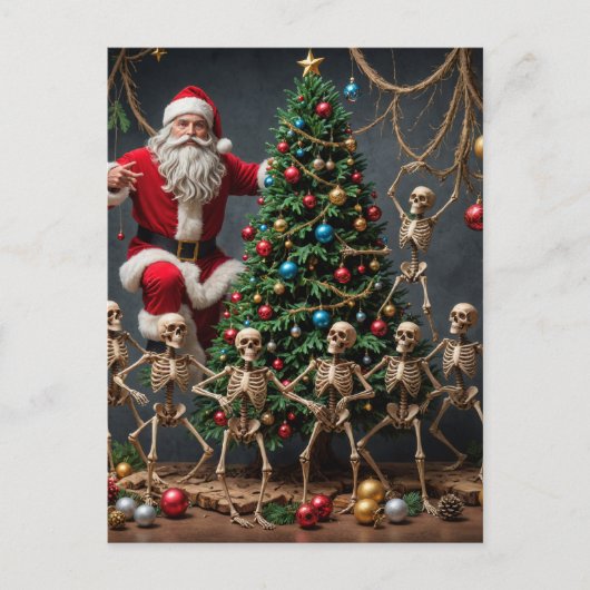 Feestelijke Skeletten Kerstman Dansende Kerstboom Briefkaart (Voorkant)