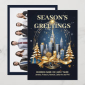 Feestelijke skyline blauw goud DIY logo foto Feestdagenkaart (Voorkant / Achterkant)