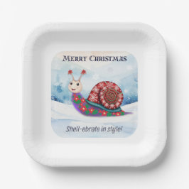 Feestelijke Slak Sneeuw Pun Humor Grappig Schattig Papieren Bordje