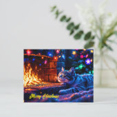 Feestelijke slapende kat kleurrijke dierenliefhebb briefkaart (Staand voorkant)