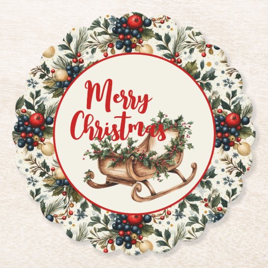 Feestelijke slee-rit kartonnen onderzetters (Voorkant)