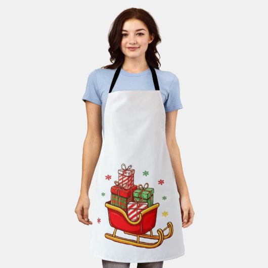 Feestelijke slee van de Kerstman vol Kerstcadeaus Schort (Gedragen)
