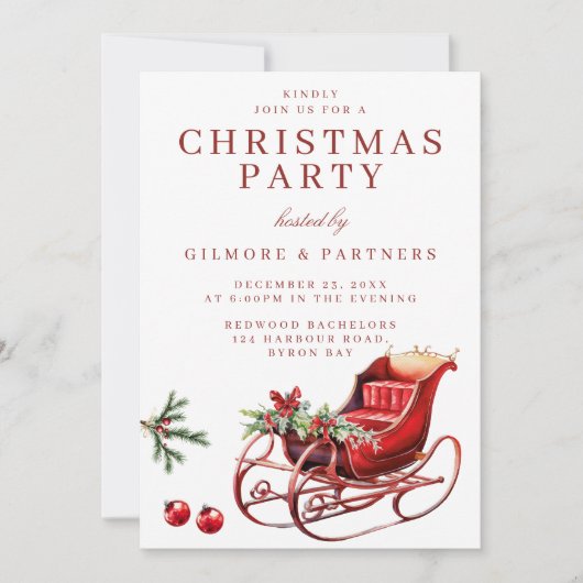 Feestelijke Sleigh Corporate Christmas Party Kaart (Voorkant)