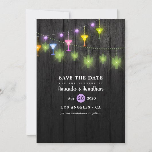 Feestelijke slingerlichten Cinco de Mayo Feest Bru Save The Date (Voorkant)