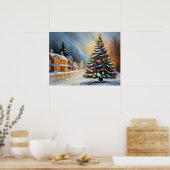 Feestelijke sneeuwhutten met kerstboom poster (Keuken)