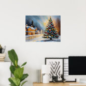 Feestelijke sneeuwhutten met kerstboom poster (Thuiskantoor)
