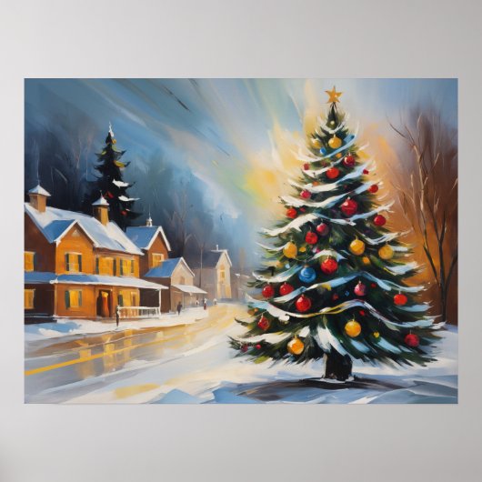Feestelijke sneeuwhutten met kerstboom poster (Voorkant)