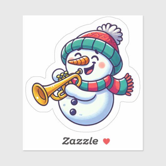 Feestelijke sneeuwman bazuint vrolijk sticker (Vel)