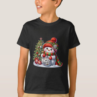 Feestelijke Sneeuwman & Boom Applique Kerstmis Swe T-shirt