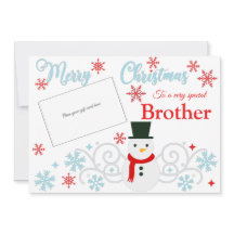 Feestelijke Sneeuwman Brother Gift Kaart Houder