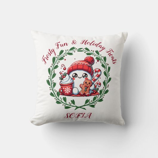 Feestelijke sneeuwman en peperkoek Sierkussen (Voorkant)