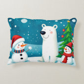 Feestelijke sneeuwman en Polar Beer vieren winter Accent Kussen (Achterkant)
