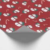 Feestelijke sneeuwman en snoepriet kerstpatroon cadeaupapier (Hoek)