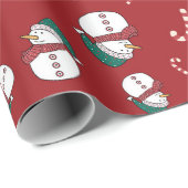 Feestelijke sneeuwman en snoepriet kerstpatroon cadeaupapier (Rol Hoek)