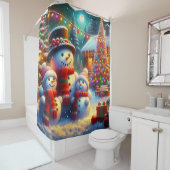 "Feestelijke Sneeuwman Familie Kerstscène" Douchegordijn (In situ)