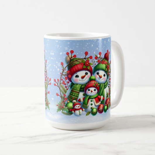 Feestelijke sneeuwman familie koffiemok (Voorkant rechts)