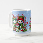 Feestelijke sneeuwman familie koffiemok (Voorkant links)