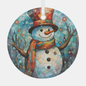 Feestelijke sneeuwman Glas in lood Glas Ornament (Voorkant)